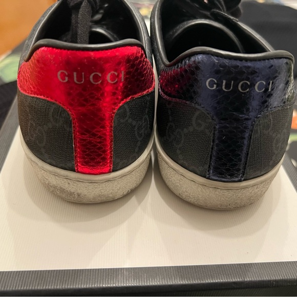 Gucci Supreme Men’s Sneaker Black GG Print with Red and Blue Stripe Sz 7 - Picture 5 of 10